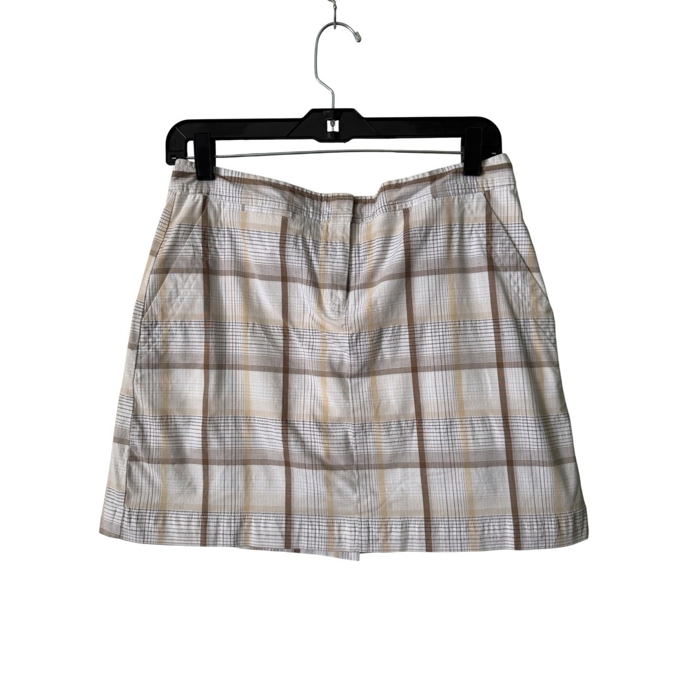 IZOD Plaid Skort Women Size 4 White Tan‎ Brown Excellent Active Golf Skirt